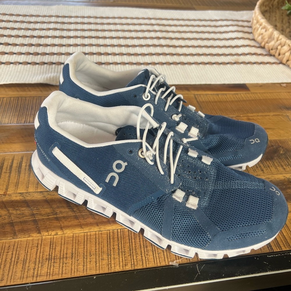 On Running Blue and White Athletic Shoes